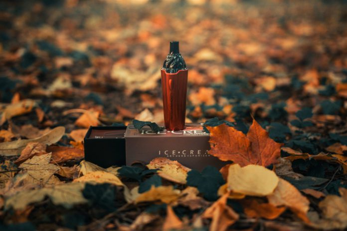 Lookah Ice Cream vaporizer and autumn leaves